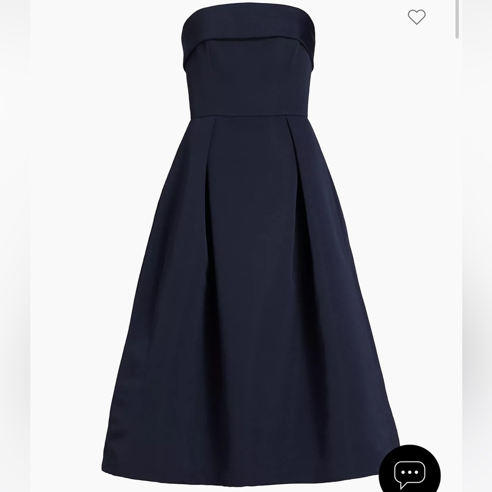 AMSALE navy blue strapless dress with full skirt.